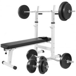 Gorilla Sports Bänkpress WHITE Skivstång Curlstång Hantelset 100kg
