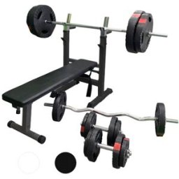 Gorilla Sports Bänkpress PRO Skivstång Curlstång Hantelset 100kg - Vit - 100kg