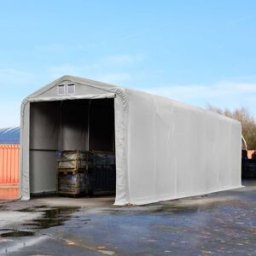 TOOLPORT 4 x 24 m tälthall - 3,35 m sidohöjd med 3,5x3,5 m port, PVC grå, inkl. hållfasthet (underlag: betong) - (49386)