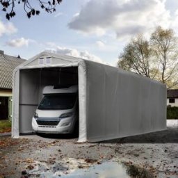 TOOLPORT Garagetält 4x24 m - 3,35 m sidohöjd med 3,5x3,5 m port, PVC 850, grå, utan hållfasthet (Säkerhetspaket) - (99477)