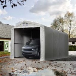 TOOLPORT Garagetält 4x8 m - 3,35 m sidohöjd med 3,5x3,5 m port, PVC 850, grå, utan hållfasthet (Säkerhetspaket) - (99475)