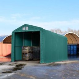 TOOLPORT 4 x 8 m tälthall - 3,35 m sidohöjd med 3,5x3,5 m port, PVC mörkgrön, utan hållfasthet säkerhetspaket - (49639)