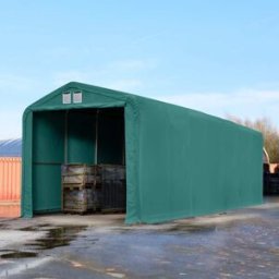 TOOLPORT 4 x 16 m tälthall - 3,35 m sidohöjd med 3,5x3,5 m port, PVC mörkgrön, utan hållfasthet säkerhetspaket - (49640)