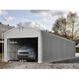 TOOLPORT Garagetält 5x30 m - 2,6 m sidohöjd med 4,1x2,5 m port, PVC 850, grå, utan hållfasthet (Säkerhetspaket) - (99483)