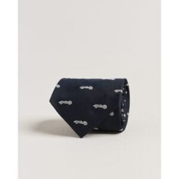 Ralph Lauren Purple Label Jacquard Race Cars Silk Tie Navy