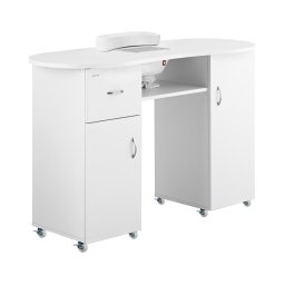 Nagelbord - 1200 x 503 x 803 mm - Vit - 8 hjul - Med dammutsug och handstöd