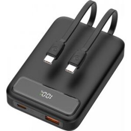 Deltaco 10.000 Mah Powerbank Med Dubbla Usb-C-Kablar - Svart