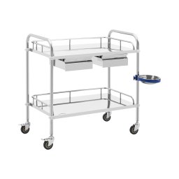 Laboratorievagn - rostfritt stål - 2 hyllor vardera 74 x 44 x 13 cm - 2 lådor - 20 kg
