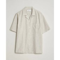 Samsøe Samsøe Oscar Linen/Cotton Striped Short Sleeve Shirt Aluminum