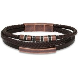 Ace of Spades brun armband med platta läder/stål SSLB-109RG