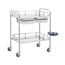 Laboratorievagn - rostfritt stål - 2 hyllor vardera 55 x 37 x 13 cm - 2 lådor - 20 kg