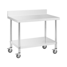 Bord i rostfritt stål med hjul - 60 x 100 cm - bakstycke - 155 kg lastkapacitet - Royal Catering