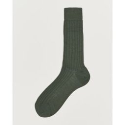 Bresciani Wool/Nylon Ribbed Short Socks Green