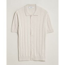 Gran Sasso Cotton Ribbed Knitted Resort Shirt Light Beige
