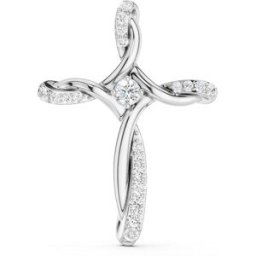 Lykken Elegance kors i vitguld med diamant, hängsmycke 21,5 mm