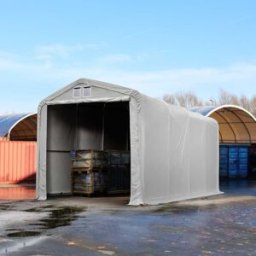 TOOLPORT 4 x 8 m tälthall - 3,35 m sidohöjd med 3,5x3,5 m port, PVC grå, utan hållfasthet säkerhetspaket - (49494)
