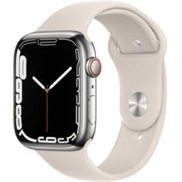Apple Watch Series 7 Rostfritt stål 45 mm (2021) GPS + Cellular silver Sportband Stjärnglans