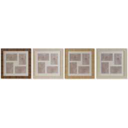 Fotoram Home ESPRIT Brun Beige Naturell Elfenben Glas polystyren Skandinavisk 38 x 2 x 38 cm (4 antal)