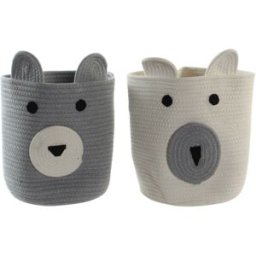 Dekorativ korg DKD Home Decor Vit Grå Barn Björn 25 x 25 x 37 cm (2 antal)