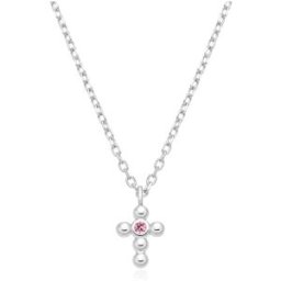 Lykken Crosses silverhalsband med kors och rosa zirkonia 38+3 cm