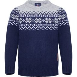 Gridarmor Kids' Snøkrystall Round Neck Ullgenser Dark Navy/Light Grey/White 146/152