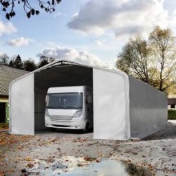 TOOLPORT Garagetält 8x24 m - 3 m sidohöjd med 4x3,6 m port, PVC 850, grå, utan hållfasthet (Säkerhetspaket) - (99501)
