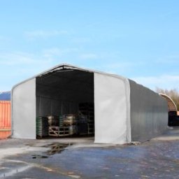 TOOLPORT 8 x 36 m tälthall - 3,0 m sidohöjd med 4,0x3,6 m port, PVC grå, utan hållfasthet säkerhetspaket - (49533)