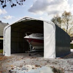 TOOLPORT Garagetält 6x36 m - 4 m sidohöjd med 4,1x4 m port, PRIMEtex 2300, grå, inkl. hållfasthet (underlag: betong) - (99451)