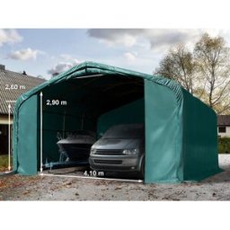 TOOLPORT Garagetält 6x6 m - 2,6 m sidohöjd med 4,1x2,9 m port, PVC 850, mörkgrön, inkl. hållfasthet (underlag: jord) - (99430)