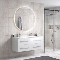 Oliviadesign 120 Cm Sort Matt Baderomsmøbel Dobbel M/hvit Servant Og Rundt Speil