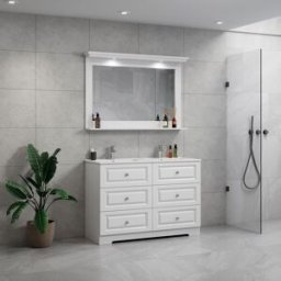Modenicomfort 120 Cm Vit Matt Badrumsmöbel M/vit Handfat Och Spegel