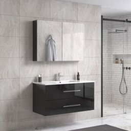 Lindadesign 100 Cm Svart Högglans Badrumsmöbel M/spegelskåp