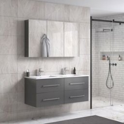 Oliviadesign 120 Cm Grå Matt Badrumsmöbel Dubbel M/spegelskåp