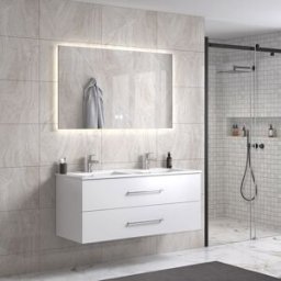 Lindadesign 120 Cm Svart Matt Badrumsmöbel Dubbel M/vit Handfat Och Rektangulär Spegel
