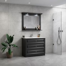 Modenicomfort 100 Cm Svart Matt Badrumsmöbel M/vit Handfat Och Spegel