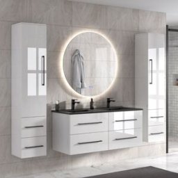 Oliviadesign 2 120 Cm Badrumsmöbel Dubbel Vit Högglans M/svart Handfat