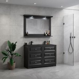 Modenicomfort 120 Cm Svart Matt Badrumsmöbel M/svart Handfat Och Spegel