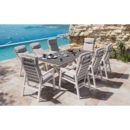 Jamaica Stor Matgrupp - Bord 210 Cm Och 8 Reclinerstolar I Vit Aluminium