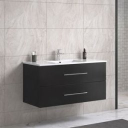 Lindadesign Servantskap Med Sort Vask 100 Cm - Hvit Høyglans