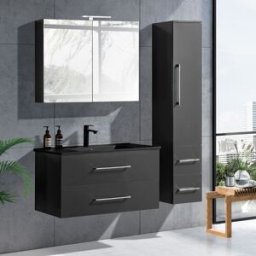 Lindadesign 100 Cm Badrumsmöbel I Grå Matt M/svart Handfat