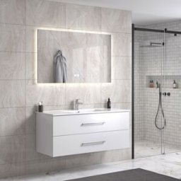 Lindadesign 120 Cm Grå Matt Baderomsmøbel Single M/hvit Servant Og Rektangulært Speil