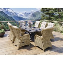Skjærgården Xl Matgrupp 210 Cm Med 8 Reclinerstolar I Naturmix Och Bord I Antracit Aluminium