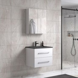 Lindadesign 60 Cm Sort Matt Baderomsmøbel M/sort Servant Og Speilskap