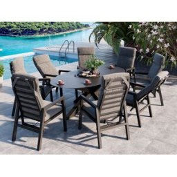 Jamaica Oval - Stor Matgrupp M/bord 220 Och 8 Reclinerstolar I Antracit Aluminium