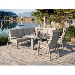 Jamaica Hörnsoffa 2c3/3c2 Med Höj- Och Sänkbart Bord 140x80 Och 2 Reclinerstolar I Khaki Aluminium