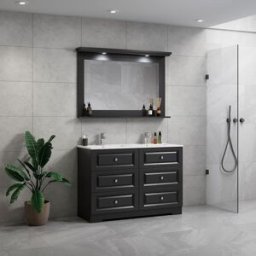 Modenicomfort 120 Cm Svart Matt Badrumsmöbel M/vit Handfat Och Spegel