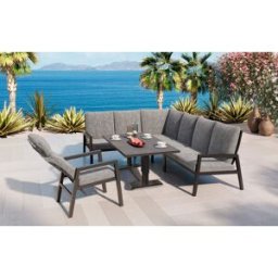 Jamaica Hörnsoffa 2c3/3c2 Med Höj- Och Sänkbart Bord 140x80 Och 1 Reclinerstol I Antracit Aluminium