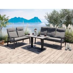 Jamaica 2-Sits + 3-Sits Soffa Med Recliner, Och Höj Och Sänkbart Trädgårdsbord 130x75 Cm I Antracit