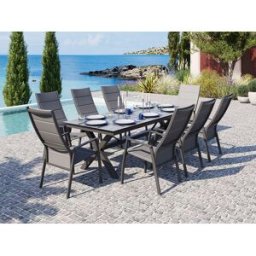 Villa - Spisegruppe Med Uttrekkbart Hpl Bord 240/315x100 Cm I Betongfarge Og 8 Dallas Reclinerstoler