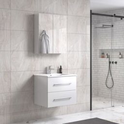 Lindadesign 60 Cm Vit Matt Badrumsmöbel M/vit Handfat Och Spegelskåp